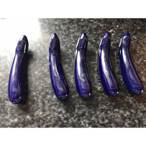 Vintage 1960's Set Of 5 Solid Blue Porcelain Chopstick Holders Hashi-oki